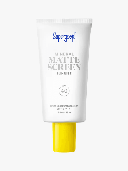 Supergoop! Mineral Mattescreen SPF 40 in branded tube component on a light gray background