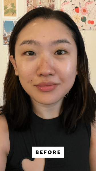 Han before applying the Tower 28 SunnyDays SPF 30 Tinted Sunscreen Foundation